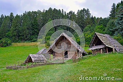 Wooden Celtic house in a Slovakian open air museum Stock Photo