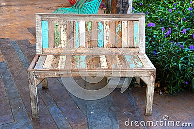 Wooden chair in garden Stock Photo