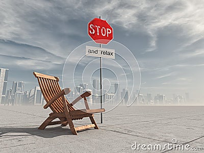 Wooden chair and a stop sign Cartoon Illustration