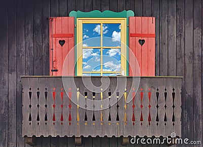 Wooden chalet balcony Stock Photo