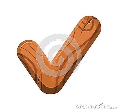Wooden check mark. Icon difference selection, vector illustration Vector Illustration