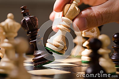 Wooden chess pieces Stock Photo