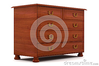 Wooden chest of drawers isolated on white Stock Photo