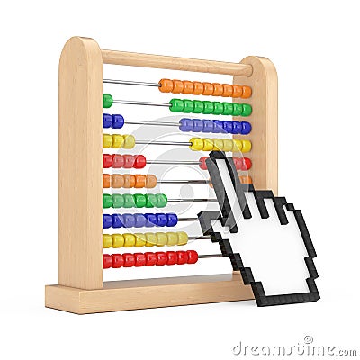 Wooden Children Abacus Toy for Learn Counting with Pixel Icon Hand. 3d Rendering Stock Photo