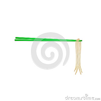 Wooden chopsticks in green design holding noodles Vector Illustration