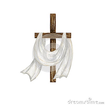 Wooden Christian Cross. Catholic Church cross isolated on white background. Religion symbol Stock Photo