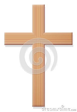 Wooden Christian Cross Religious Symbol Vector Illustration