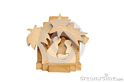 Wooden Christmas crib of Holy Family - Nativity sc Stock Photo