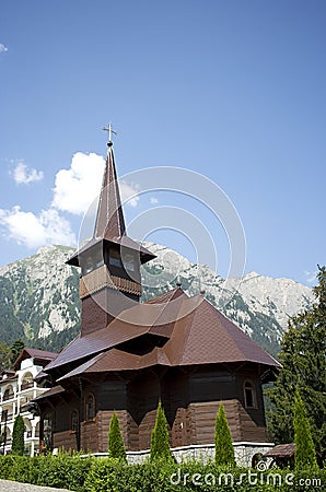 Wooden church in Caraiman monastery Stock Photo
