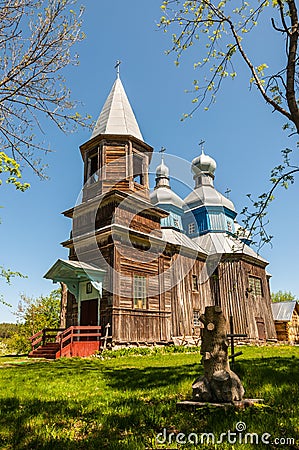 Wooden Church of the Nativity of the Virgin in Tulinci, Kyiv region, Ukraine Editorial Stock Photo