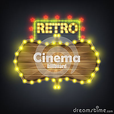 Wooden Cinema Retro Billboard Banner. Vector Illustration