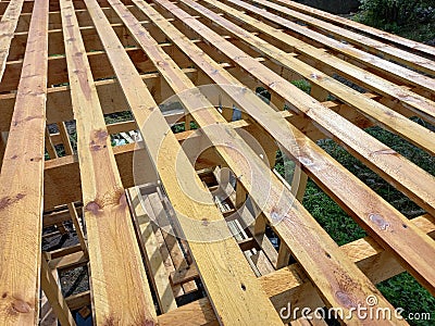 Crate of a wooden flat roof Stock Photo