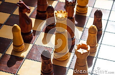 Wooden classic chessboard Stock Photo