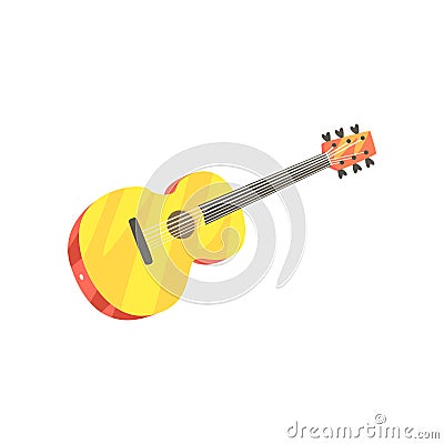 Wooden classic guitar, musical instrument cartoon vector Illustration Vector Illustration