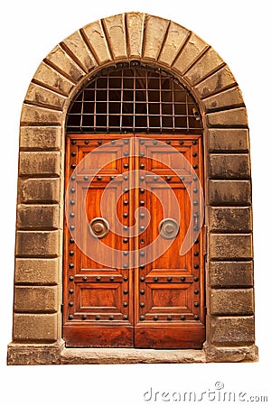 Wooden closed brown door. Stock Photo