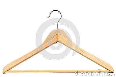 Wooden coat hanger / clothes hanger on a white background Stock Photo