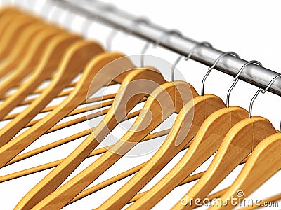 Wooden coat hangers on clothes rail Cartoon Illustration