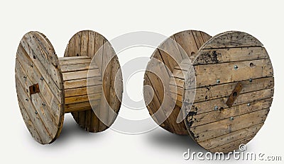 Wooden coil for wires. Stock Photo