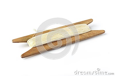 Wooden coil with nylon cord Stock Photo