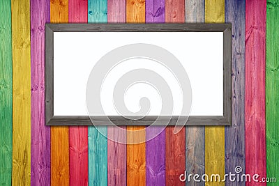 Wooden color room and floor with whiteboard,photo frame. Stock Photo