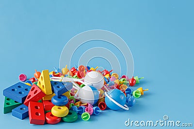 Wooden color toy on blue Stock Photo