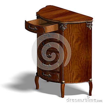 Wooden commode with drawers of Louis XV. Stock Photo