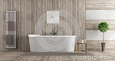 Wooden and concrete bathroom Stock Photo