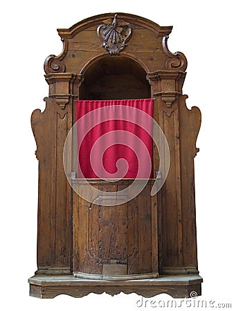 Wooden confessional. Stock Photo