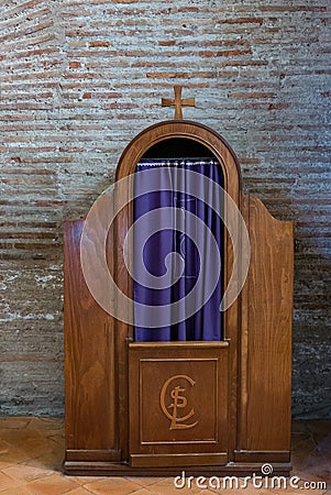 Wooden confessional in the Basilica of Sant`Apollinare in Classe, Ravenna Stock Photo