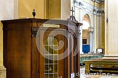 Wooden confessional Stock Photo