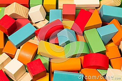 Wooden constructor set for children. Colorful block toys for background Stock Photo