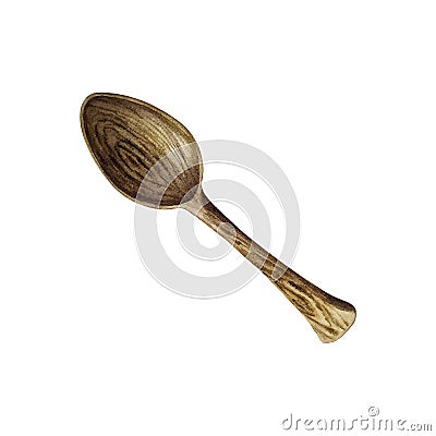 Wooden cooking spoon. Watercolor illustration. Isolate on white background. Cartoon Illustration