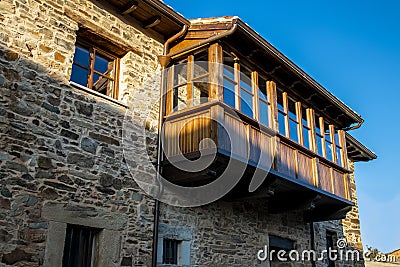 Wooden corridor Typical house of the Val de San Lorenzo. Leon, Spain Stock Photo