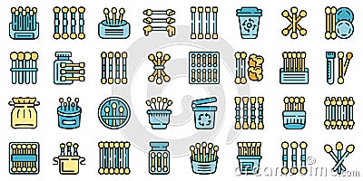 Wooden cotton swabs icons set vector flat Vector Illustration