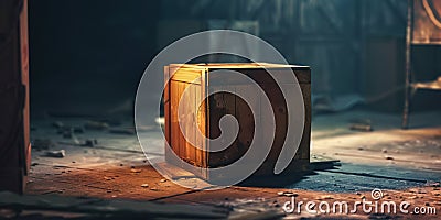 Wooden Crate in an Abandoned Attic. created by generative artificial intelligence Stock Photo