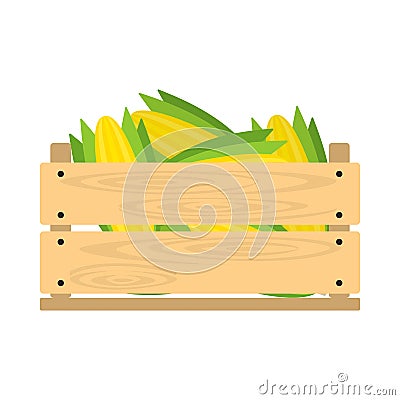 Wooden crate with corn Vector Illustration