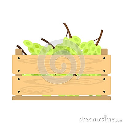 Wooden crate with grapes Vector Illustration