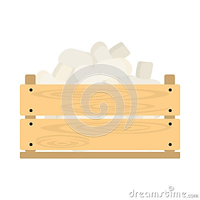 Wooden crate with mushrooms Vector Illustration