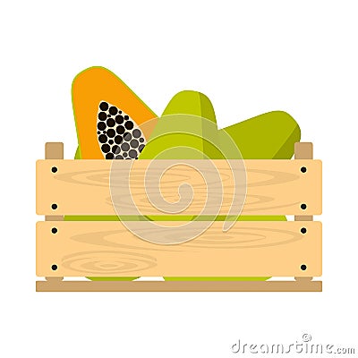 Wooden crate with papaya Vector Illustration