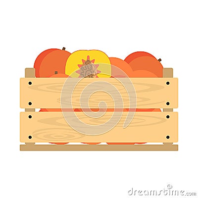 Wooden crate with peaches Vector Illustration