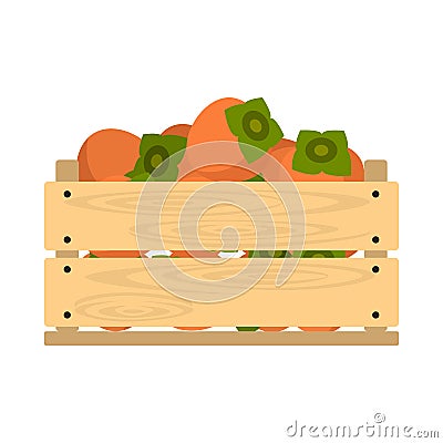 Wooden crate with persimmon Vector Illustration