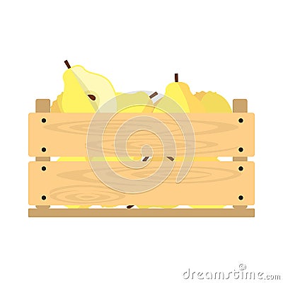 Wooden crate with quince Vector Illustration