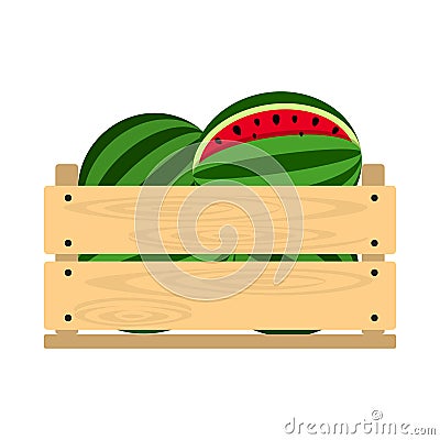 Wooden crate with watermelon Vector Illustration