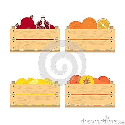 Wooden crates with fruits Vector Illustration