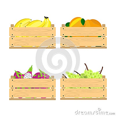 Wooden crates with fruits Vector Illustration