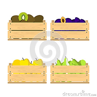 Wooden crates with fruits Vector Illustration