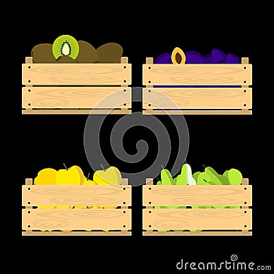 Wooden crates with fruits Vector Illustration