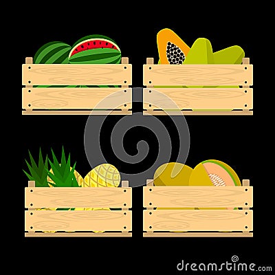 Wooden crates with fruits Vector Illustration