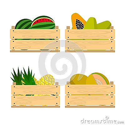 Wooden crates with fruits Vector Illustration