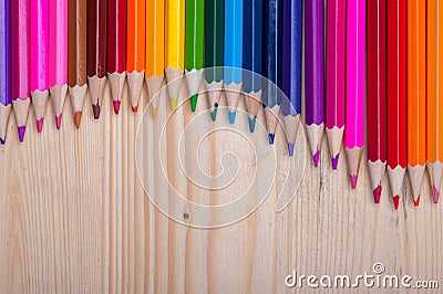 Wooden crayons background with copyspace Stock Photo